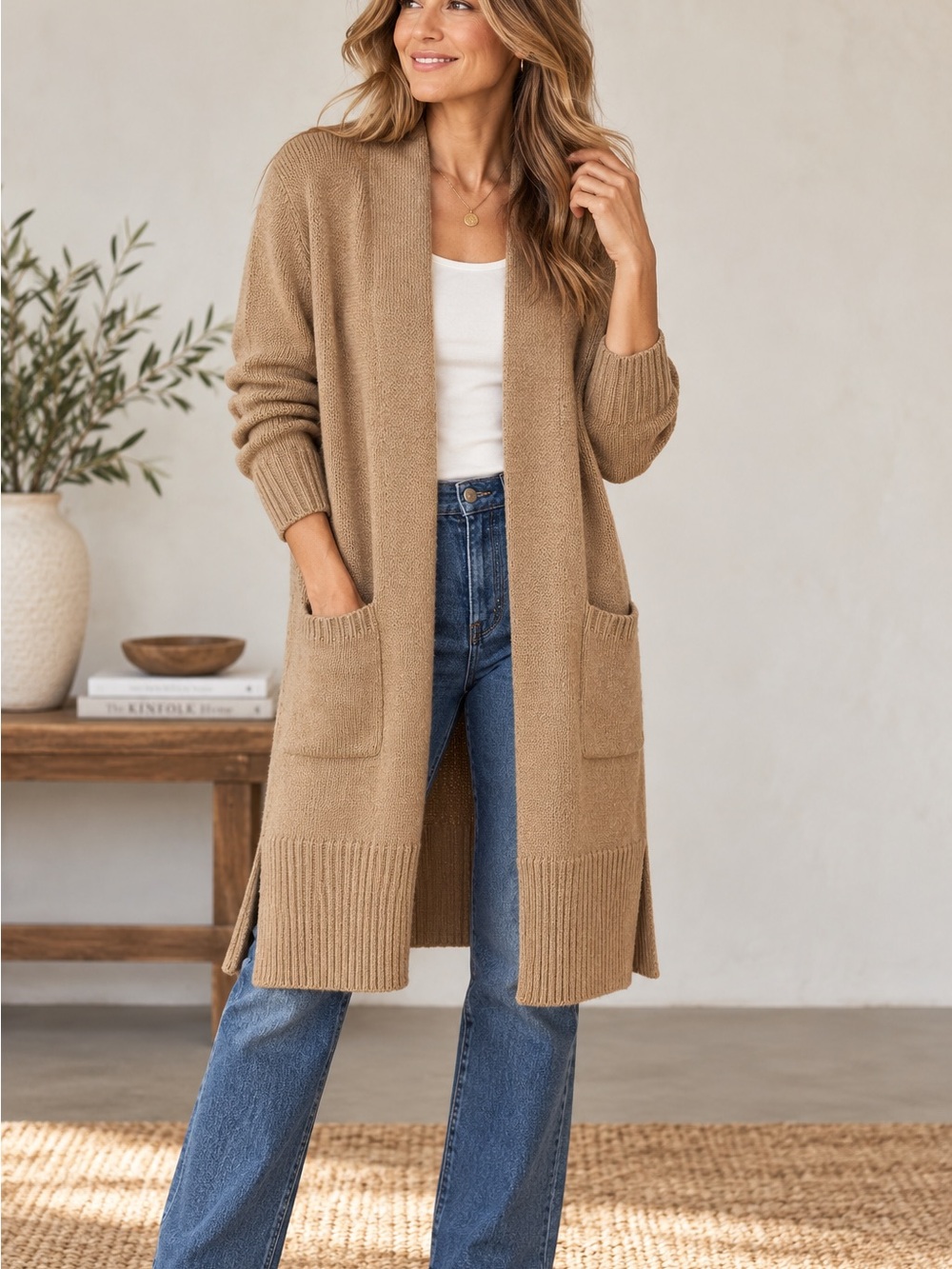 Athleta Spirit Wool Cashmere Wrap XS Rustic Beige Long Cardigan Duster